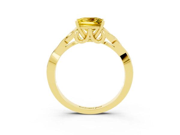 Yellow gold Princess Cut Yellow Sapphire Solitaire Celtic Knot Ring with Four-Prong Setting