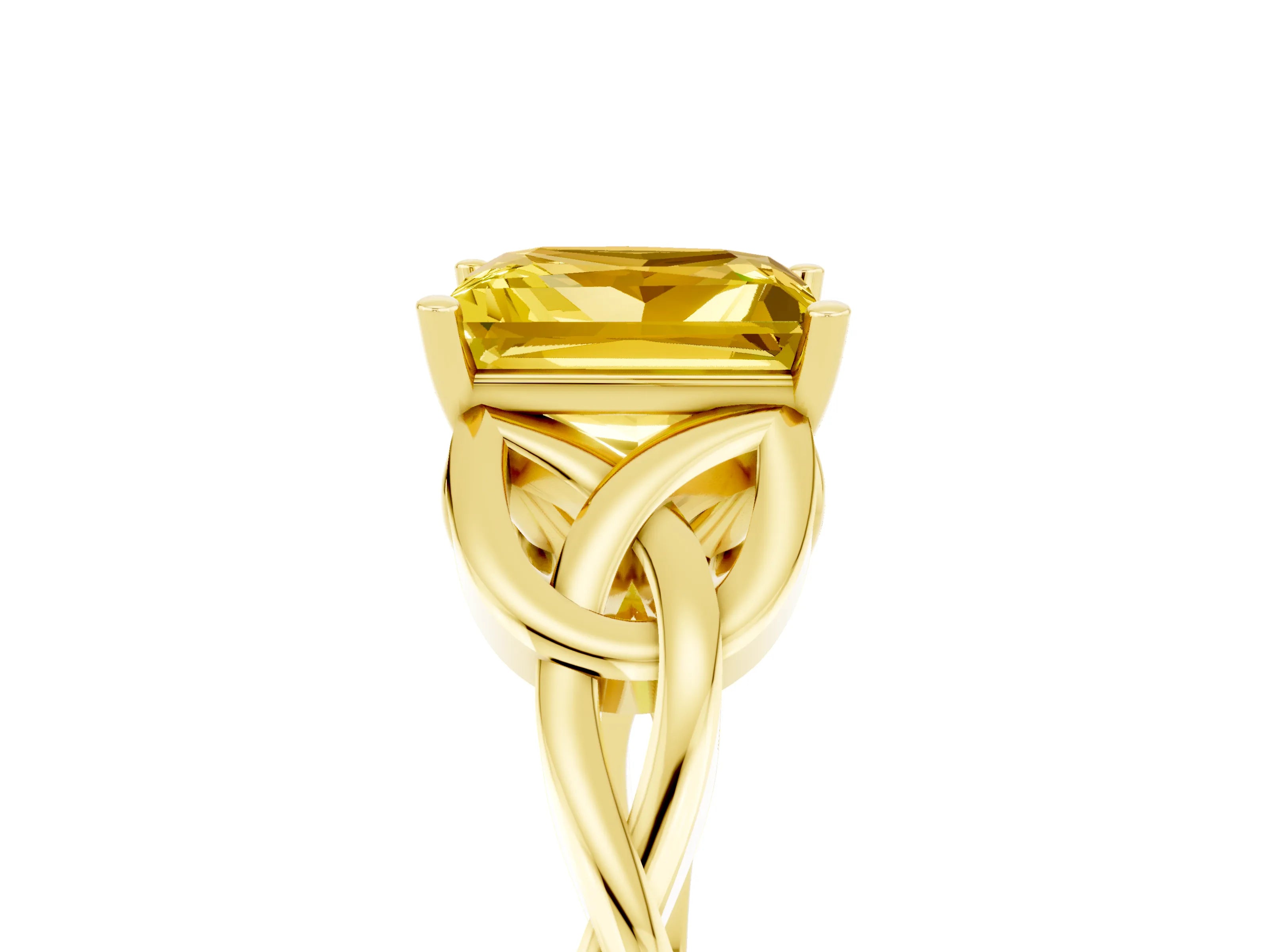 Yellow gold Princess Cut Yellow Sapphire Solitaire Celtic Knot Ring with Four-Prong Setting_41