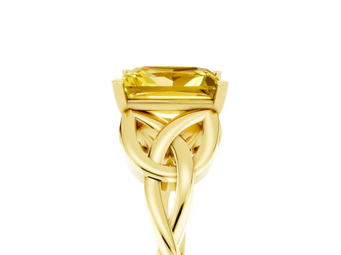 Yellow gold Princess Cut Yellow Sapphire Solitaire Celtic Knot Ring with Four-Prong Setting_41