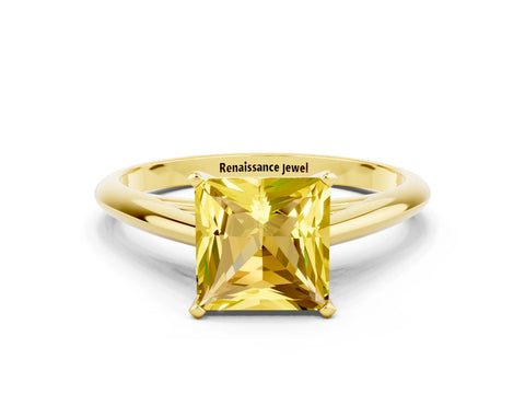 Yellow gold Princess Cut Yellow Sapphire Solitaire Engagement Ring with Cathedral Setting and Four-Prong Mount_12