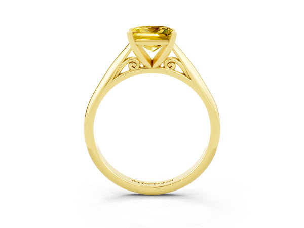 Yellow gold Princess Cut Yellow Sapphire Solitaire Engagement Ring with Cathedral Setting and Four-Prong Mount
