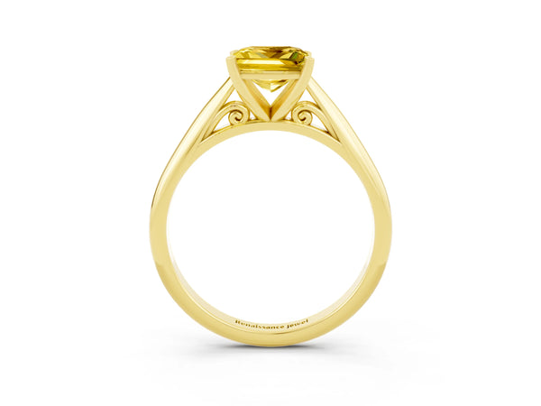 Yellow gold Princess Cut Yellow Sapphire Solitaire Engagement Ring with Cathedral Setting and Four-Prong Mount