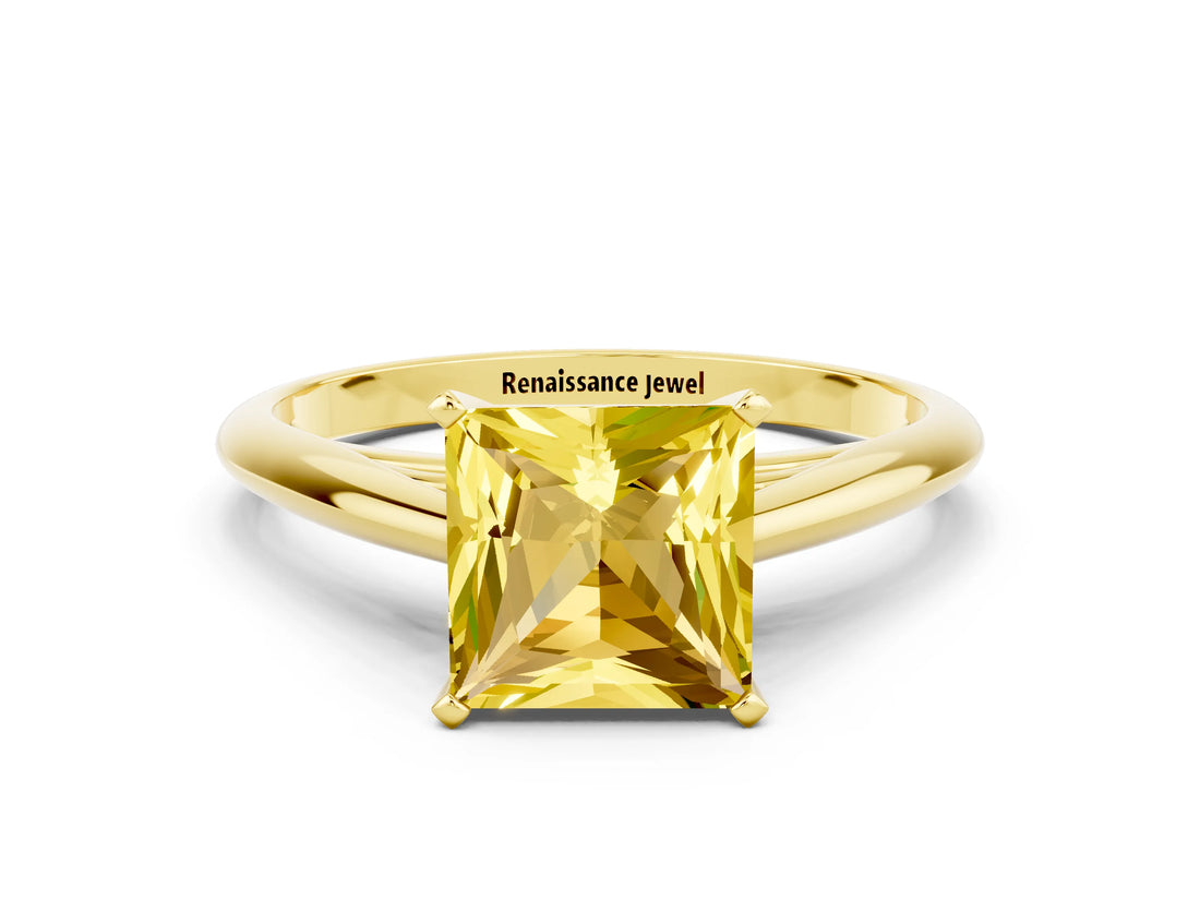 Yellow gold Princess Cut Yellow Sapphire Solitaire Engagement Ring with Cathedral Setting and Four-Prong Mount_72