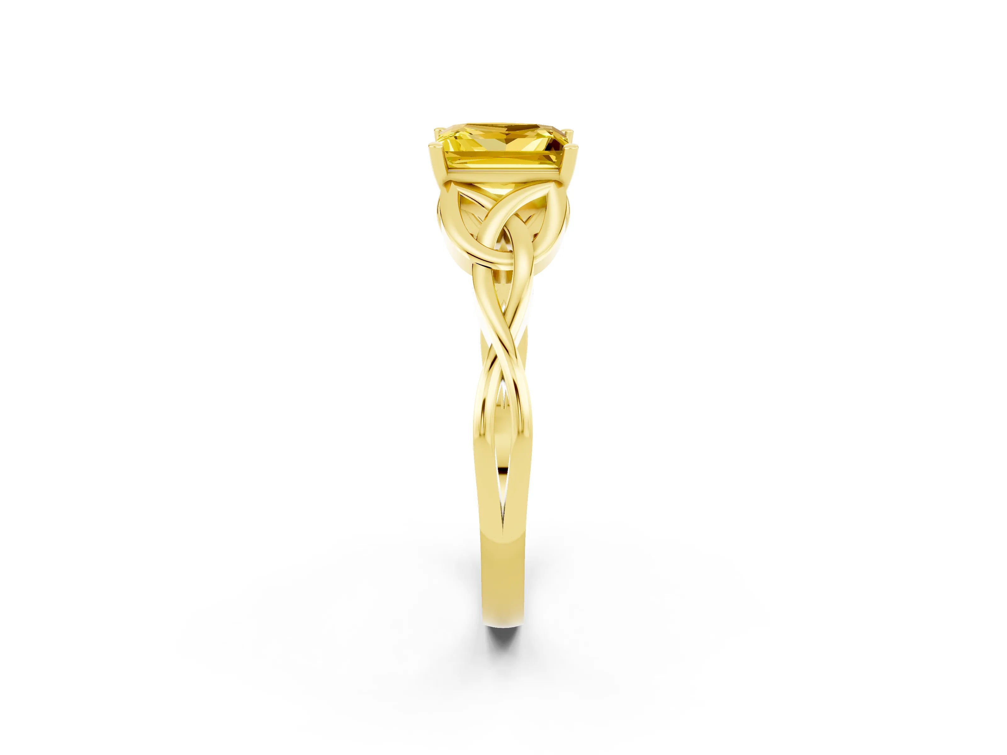 Yellow gold Princess Cut Yellow Sapphire Solitaire Engagement Ring with Celtic Knot Band and Four-Prong Setting_26