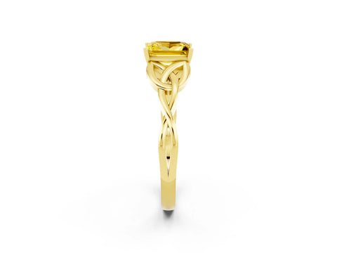 Yellow gold Princess Cut Yellow Sapphire Solitaire Engagement Ring with Celtic Knot Band and Four-Prong Setting_26