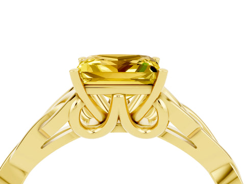 Yellow gold Princess Cut Yellow Sapphire Solitaire Engagement Ring with Celtic Knot Band and Four-Prong Setting_28