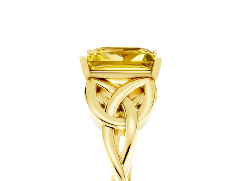 Yellow gold Princess Cut Yellow Sapphire Solitaire Engagement Ring with Celtic Knot Band and Four-Prong Setting_29
