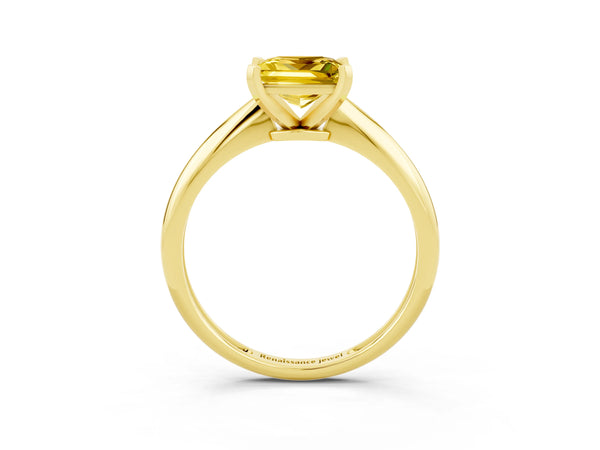 Yellow gold Princess Cut Yellow Sapphire Solitaire Engagement Ring with Classic Band and Four-Prong Setting