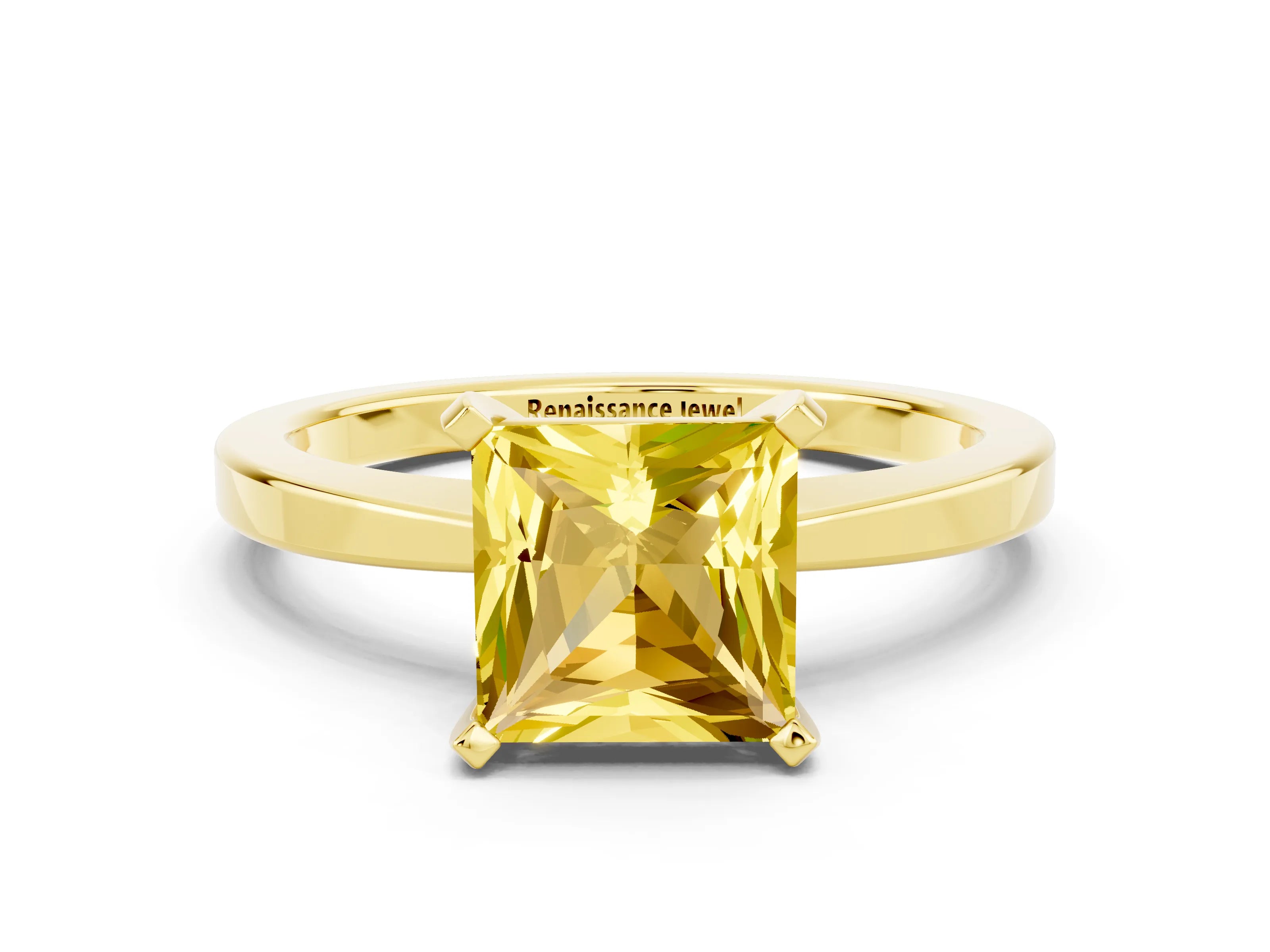Yellow gold Princess Cut Yellow Sapphire Solitaire Engagement Ring with Classic Band and Four-Prong Setting_48