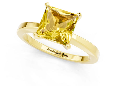 Yellow gold Princess Cut Yellow Sapphire Solitaire Engagement Ring with Classic Band and Four-Prong Setting_49