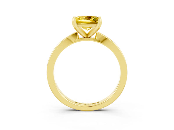 Yellow gold Princess Cut Yellow Sapphire Solitaire Engagement Ring with Classic Band and Four-Prong Setting
