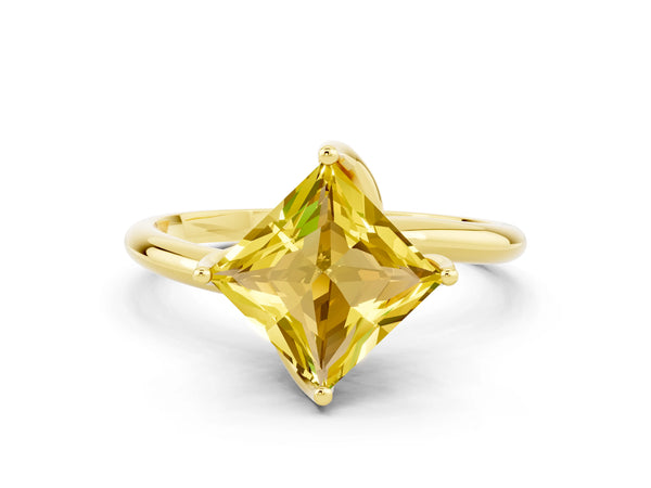 Yellow gold Princess Cut Yellow Sapphire Solitaire Engagement Ring with Four-Prong Setting and Classic Band