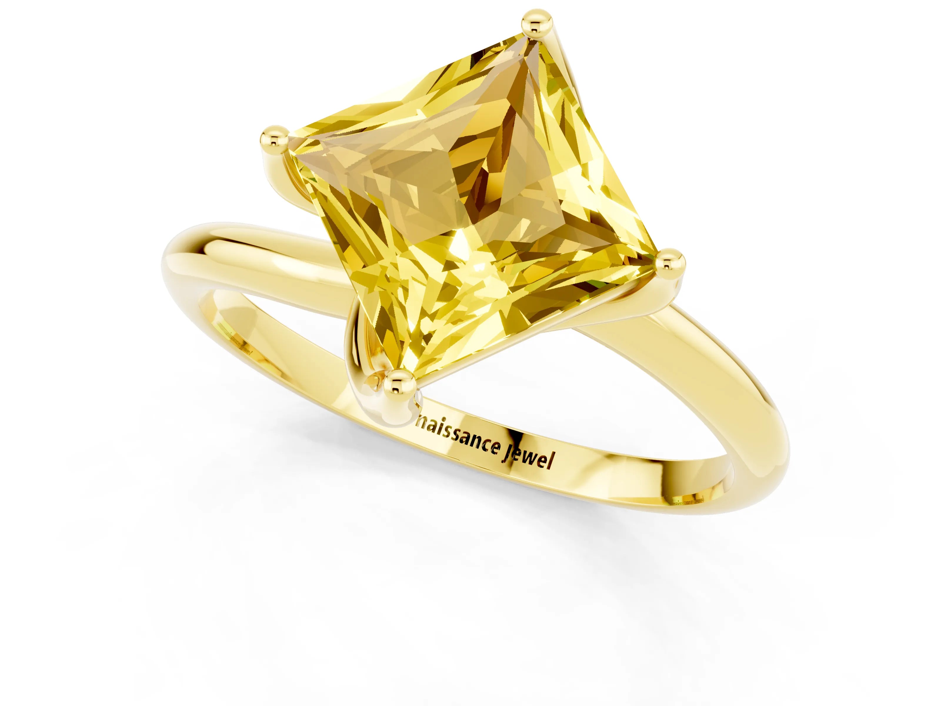 Yellow gold Princess Cut Yellow Sapphire Solitaire Engagement Ring with Four-Prong Setting and Classic Band_13