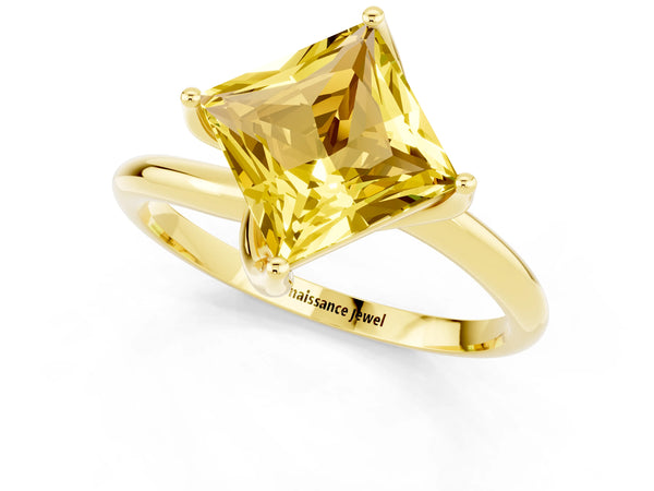 Yellow gold Princess Cut Yellow Sapphire Solitaire Engagement Ring with Four-Prong Setting and Classic Band