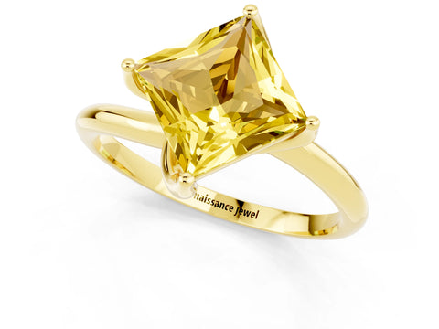 Yellow gold Princess Cut Yellow Sapphire Solitaire Engagement Ring with Four-Prong Setting and Classic Band_13