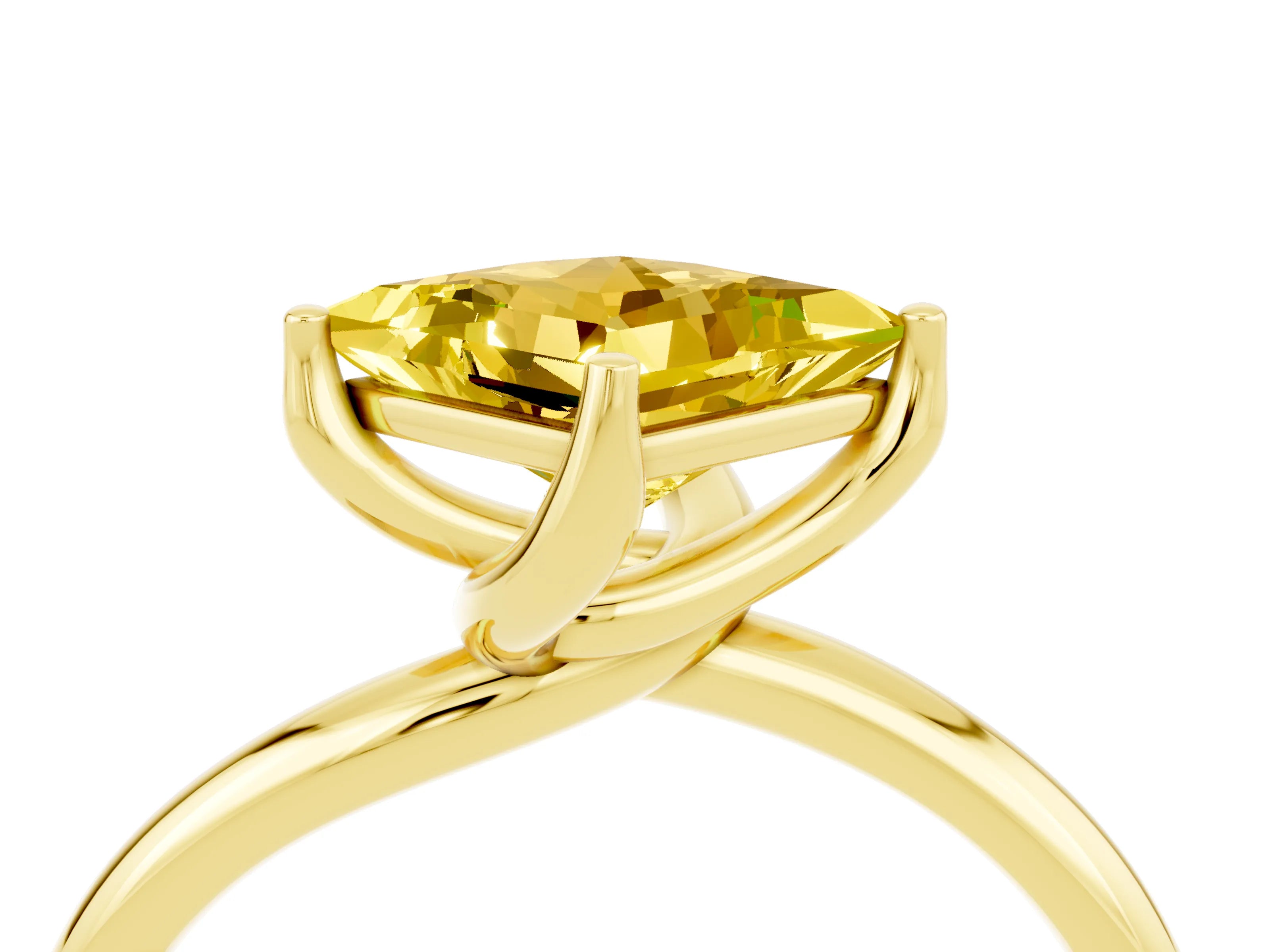 Yellow gold Princess Cut Yellow Sapphire Solitaire Engagement Ring with Four-Prong Setting and Classic Band_16