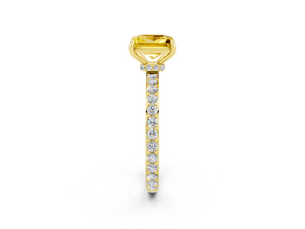 Yellow gold Princess Cut Yellow Sapphire Solitaire Engagement Ring with Pavé Band and Four-Prong Setting