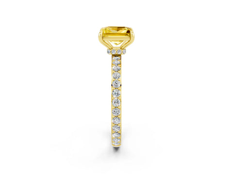 Yellow gold Princess Cut Yellow Sapphire Solitaire Engagement Ring with Pavé Band and Four-Prong Setting_26