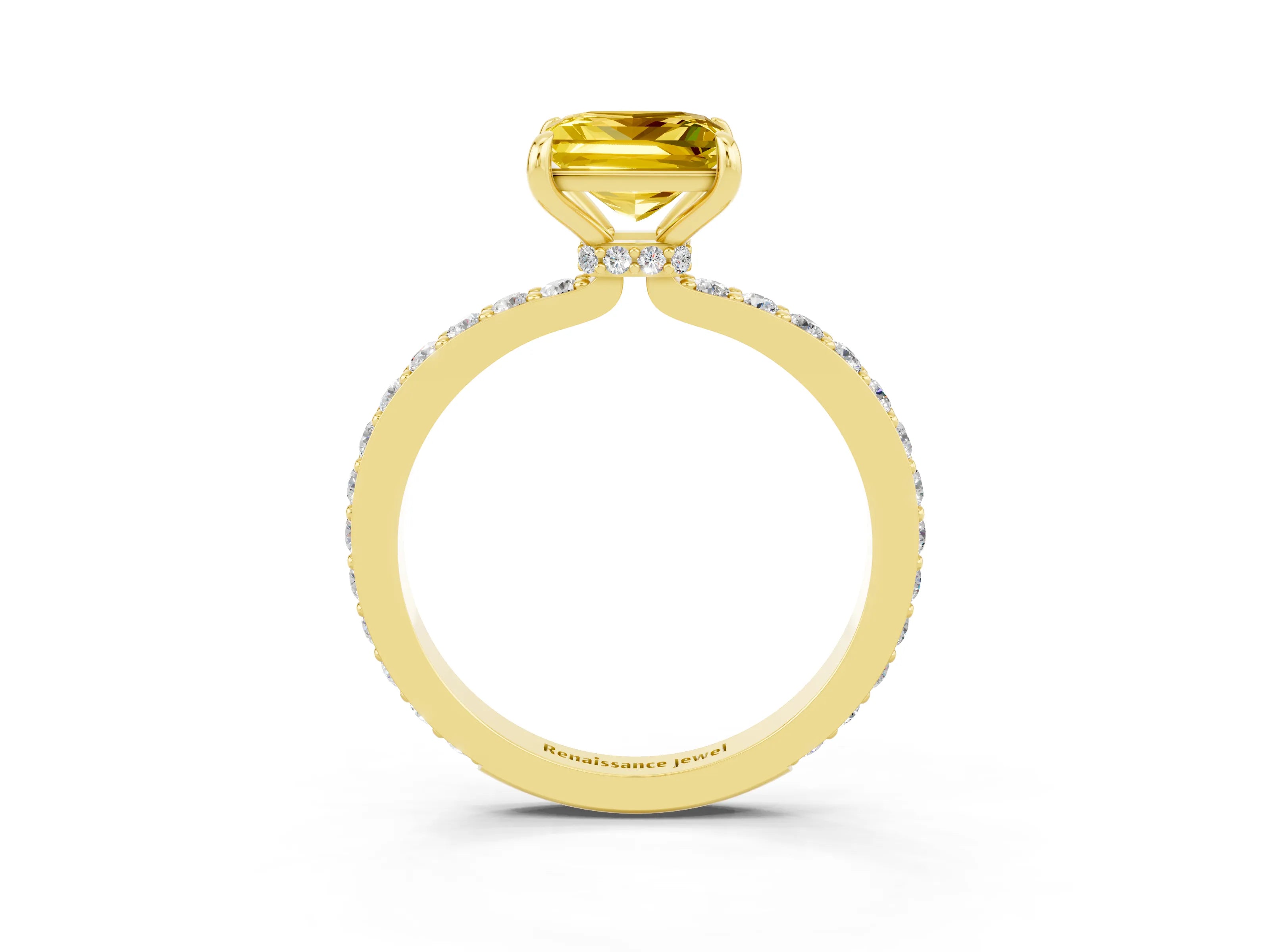 Yellow gold Princess Cut Yellow Sapphire Solitaire Engagement Ring with Pavé Band and Four-Prong Setting_27