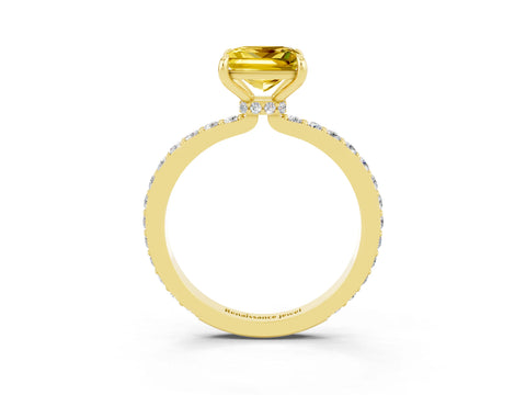 Yellow gold Princess Cut Yellow Sapphire Solitaire Engagement Ring with Pavé Band and Four-Prong Setting_27