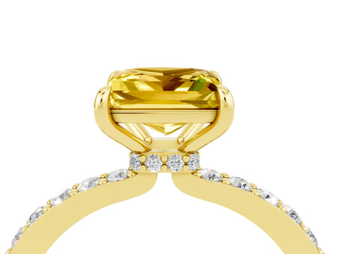 Yellow gold Princess Cut Yellow Sapphire Solitaire Engagement Ring with Pavé Band and Four-Prong Setting_28