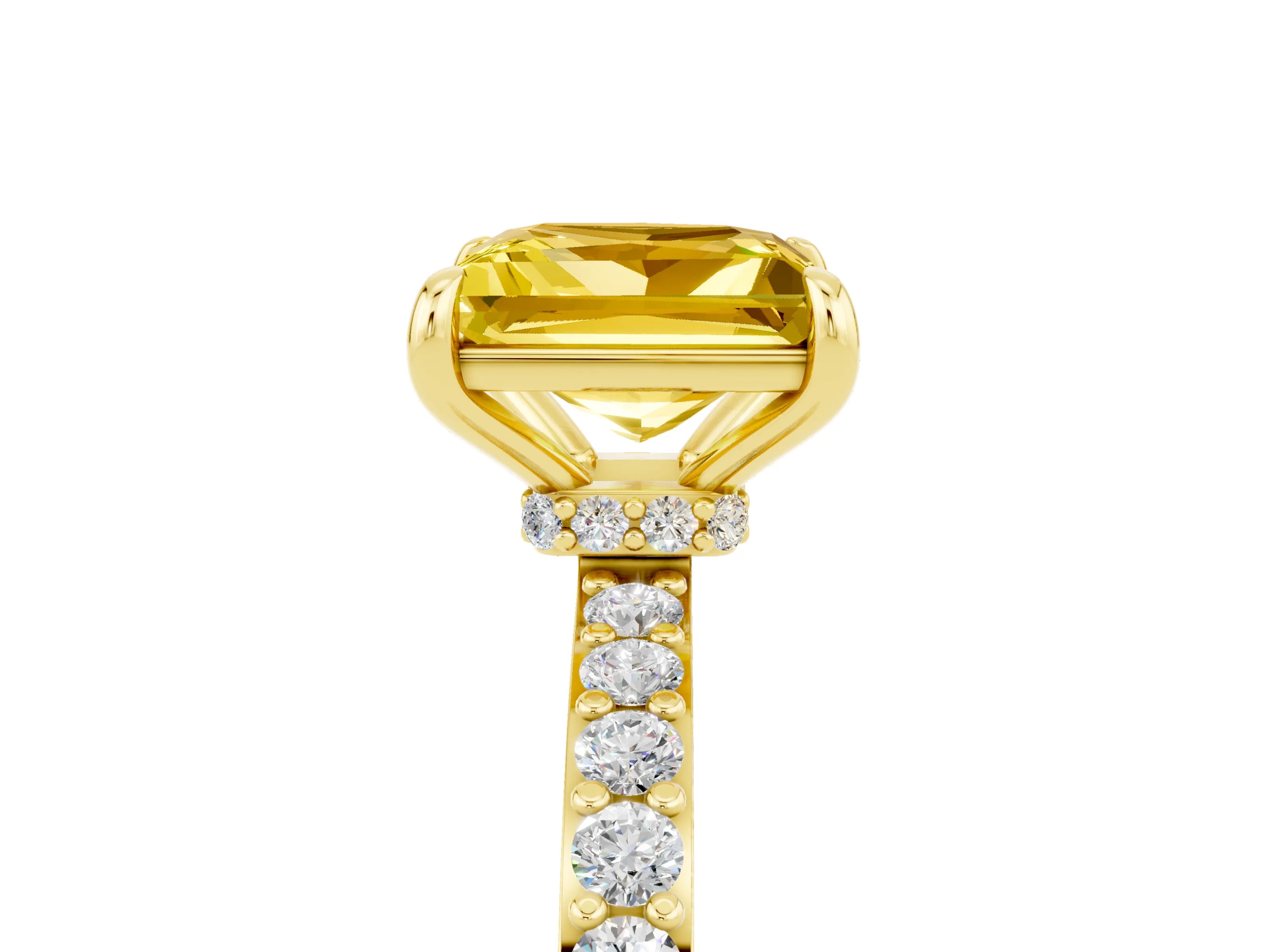 Yellow gold Princess Cut Yellow Sapphire Solitaire Engagement Ring with Pavé Band and Four-Prong Setting_29