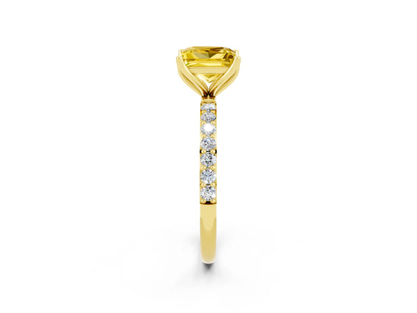 Yellow gold Princess Cut Yellow Sapphire Solitaire Engagement Ring with Round  Pavé Band and Prong Setting