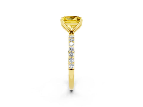 Yellow gold Princess Cut Yellow Sapphire Solitaire Engagement Ring with Pavé Band and Prong Setting_2