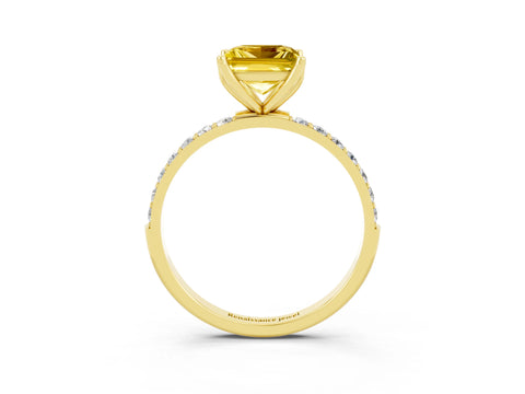 Yellow gold Princess Cut Yellow Sapphire Solitaire Engagement Ring with Pavé Band and Prong Setting_3