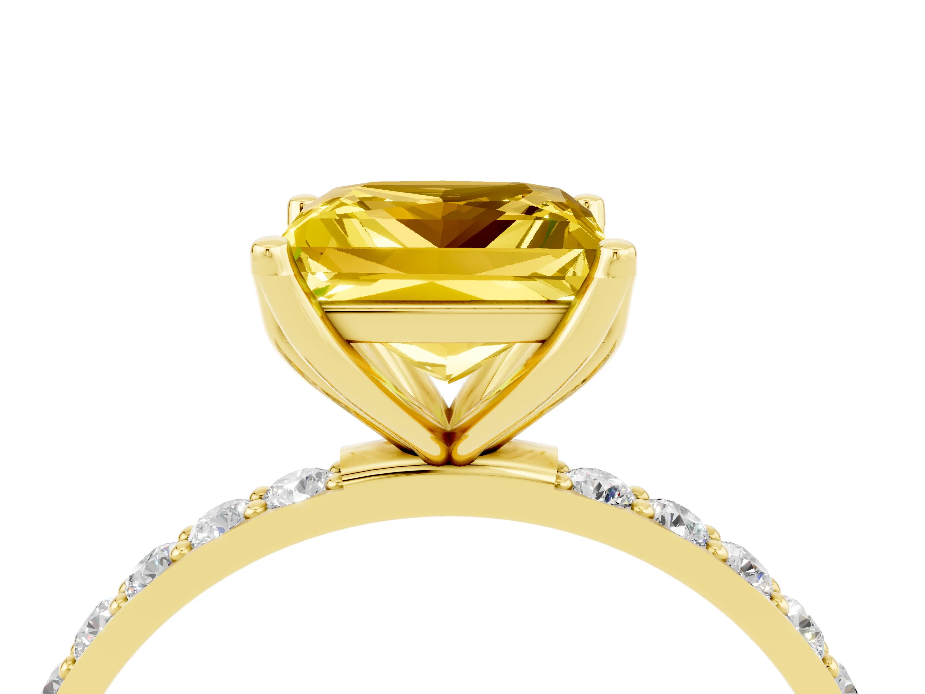 Yellow gold Princess Cut Yellow Sapphire Solitaire Engagement Ring with Pavé Band and Prong Setting_4