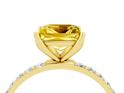 Yellow gold Princess Cut Yellow Sapphire Solitaire Engagement Ring with Pavé Band and Prong Setting_4
