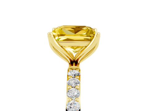 Yellow gold Princess Cut Yellow Sapphire Solitaire Engagement Ring with Pavé Band and Prong Setting_5