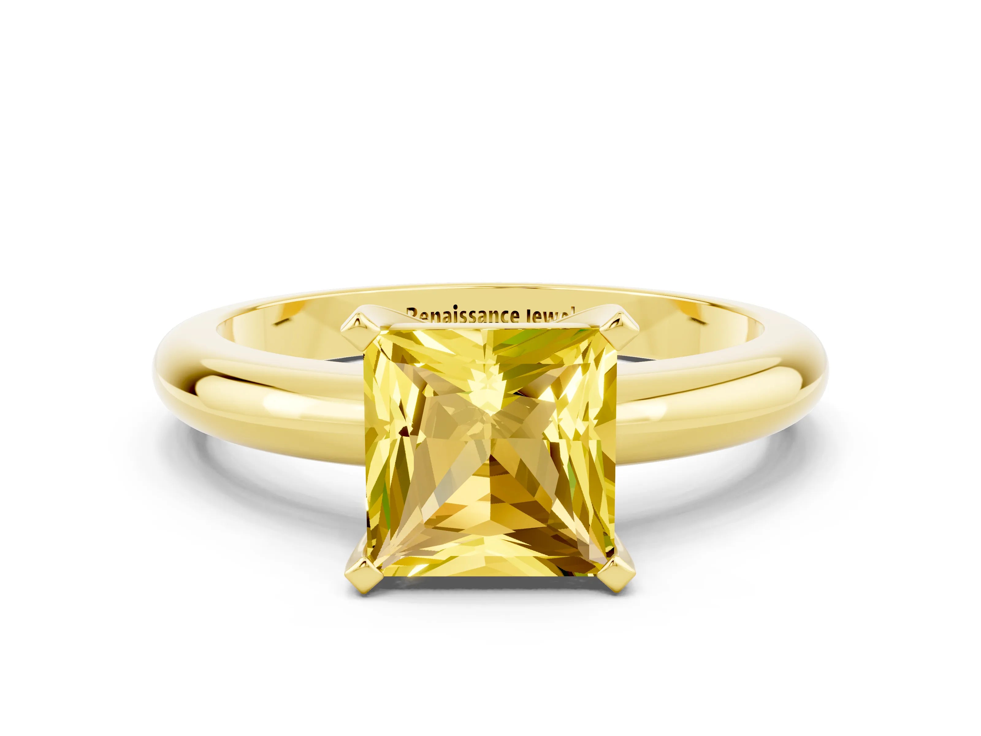 Yellow gold Princess Cut Yellow Sapphire Solitaire Engagement Ring with Round Band and Four-Prong Setting_24