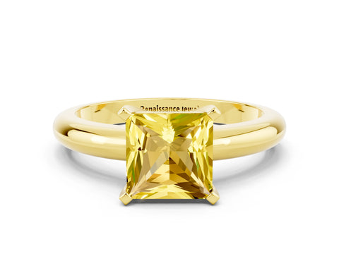Yellow gold Princess Cut Yellow Sapphire Solitaire Engagement Ring with Round Band and Four-Prong Setting_24