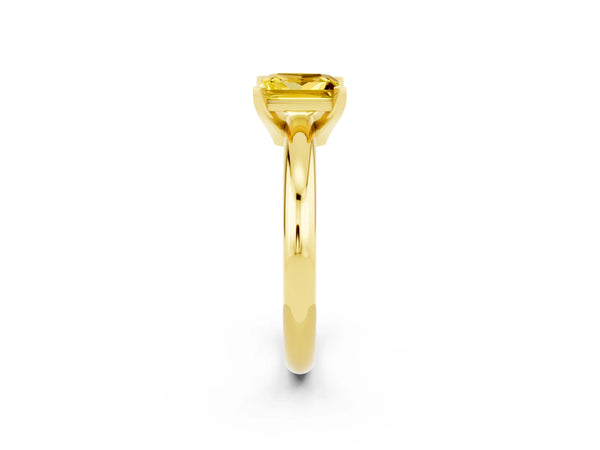Yellow gold Princess Cut Yellow Sapphire Solitaire Engagement Ring with Round Band and Four-Prong Setting