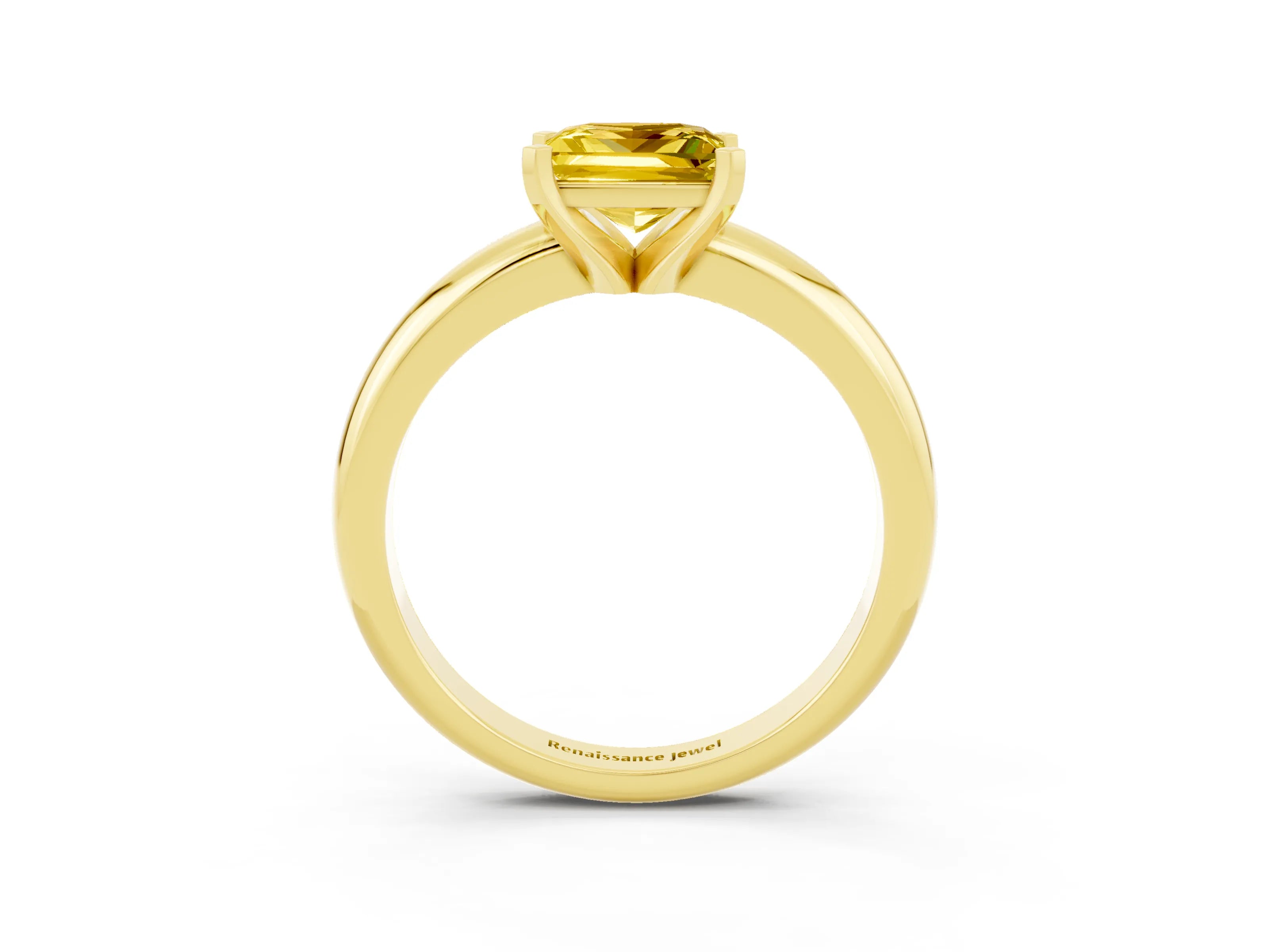 Yellow gold Princess Cut Yellow Sapphire Solitaire Engagement Ring with Round Band and Four-Prong Setting_27