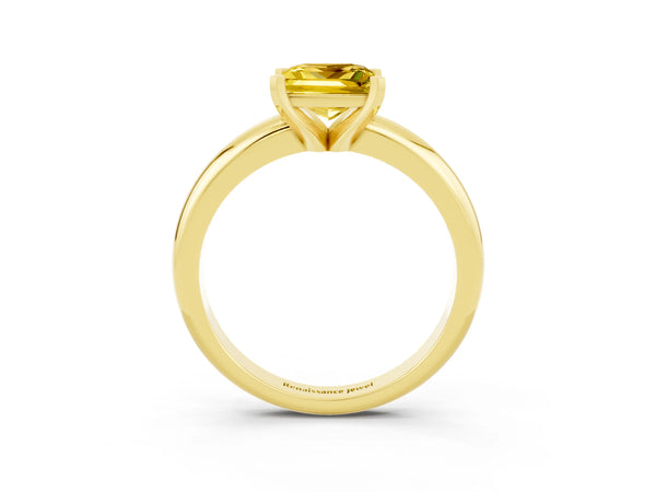 Yellow gold Princess Cut Yellow Sapphire Solitaire Engagement Ring with Round Band and Four-Prong Setting