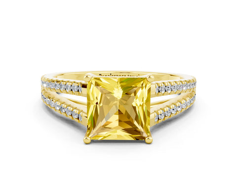Yellow gold Princess Cut Yellow Sapphire Solitaire Engagement Ring with Split Shank Pavé Band_12