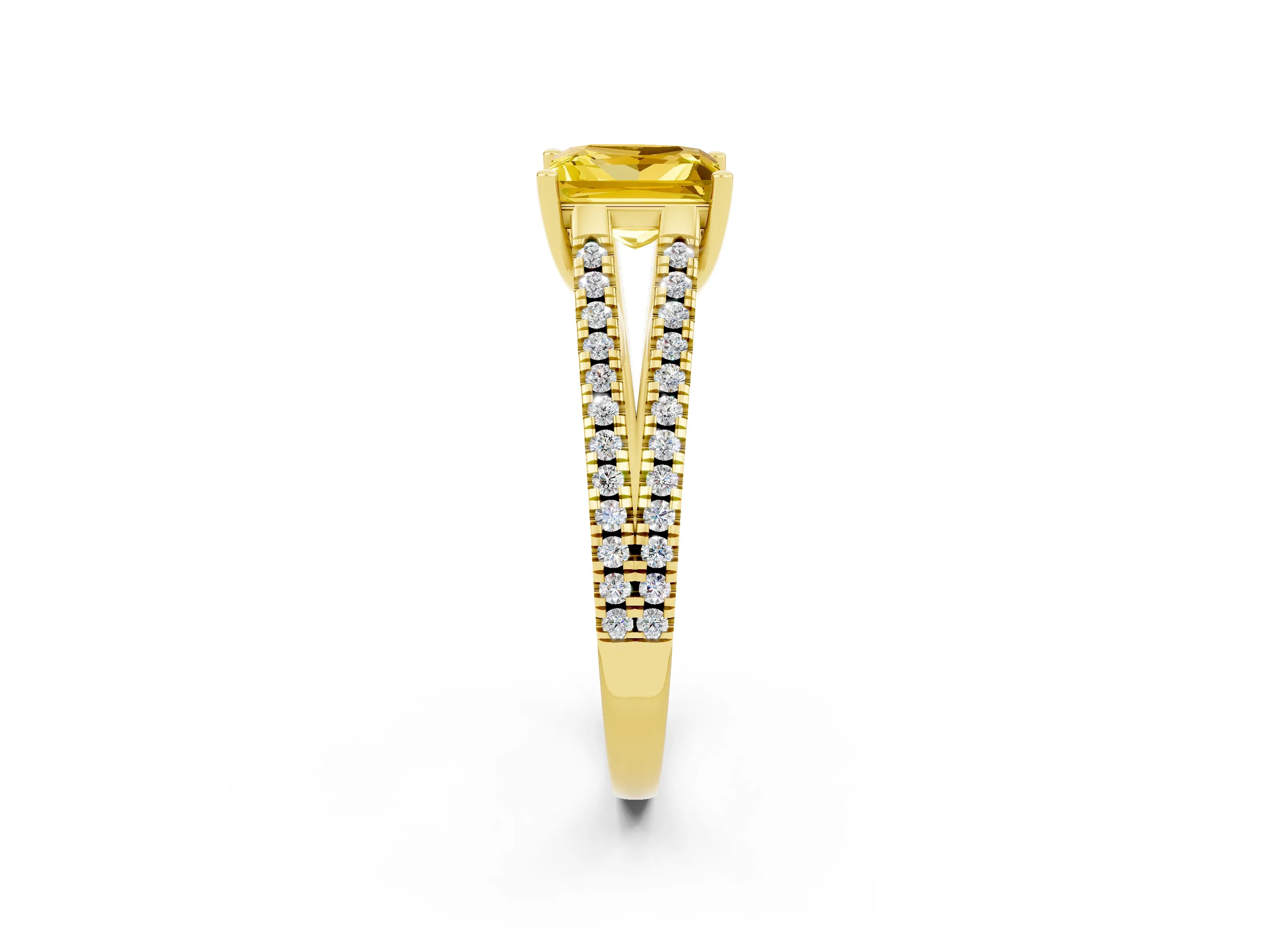 Yellow gold Princess Cut Yellow Sapphire Solitaire Engagement Ring with Split Shank Pavé Band_14