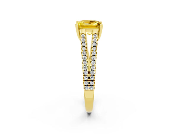 Yellow gold Princess Cut Yellow Sapphire Solitaire Engagement Ring with Split Shank Pavé Band