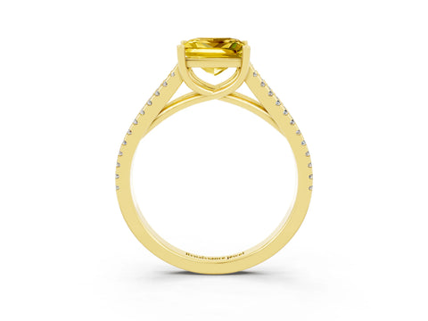 Yellow gold Princess Cut Yellow Sapphire Solitaire Engagement Ring with Split Shank Pavé Band_15