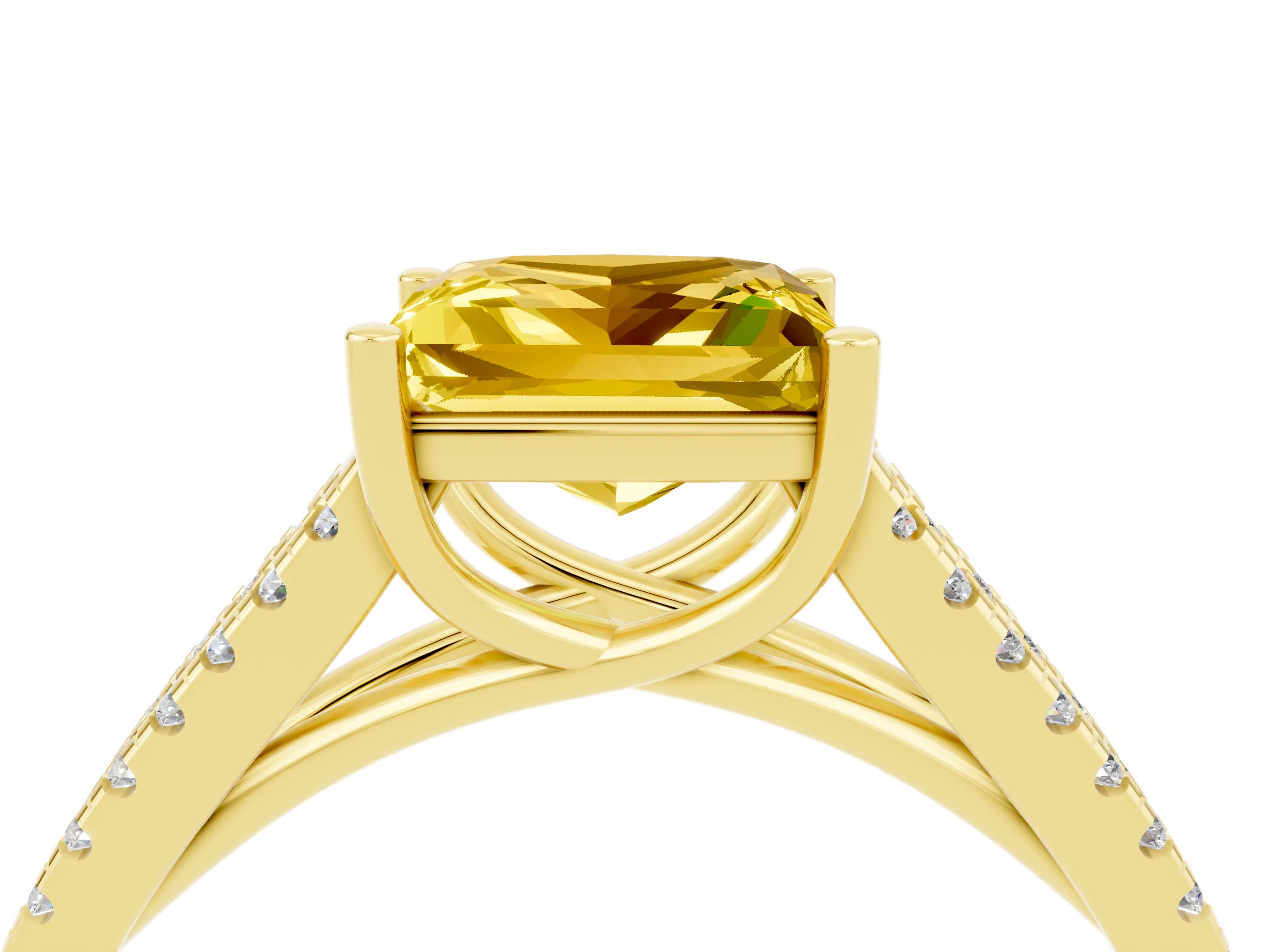 Yellow gold Princess Cut Yellow Sapphire Solitaire Engagement Ring with Split Shank Pavé Band_16