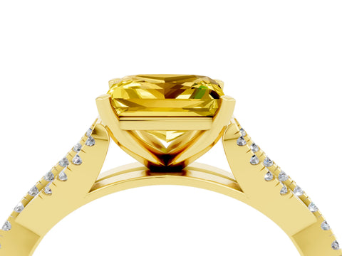 Yellow gold Princess Cut Yellow Sapphire Solitaire Engagement Ring with Twisted Pavé Band and Four-Prong Setting_28