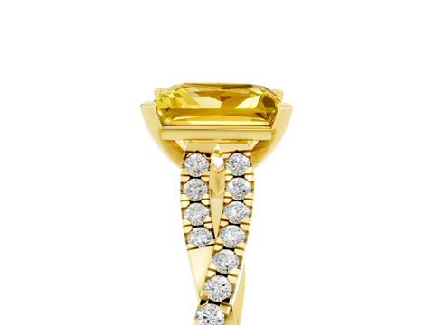 Yellow gold Princess Cut Yellow Sapphire Solitaire Engagement Ring with Twisted Pavé Band and Four-Prong Setting_29