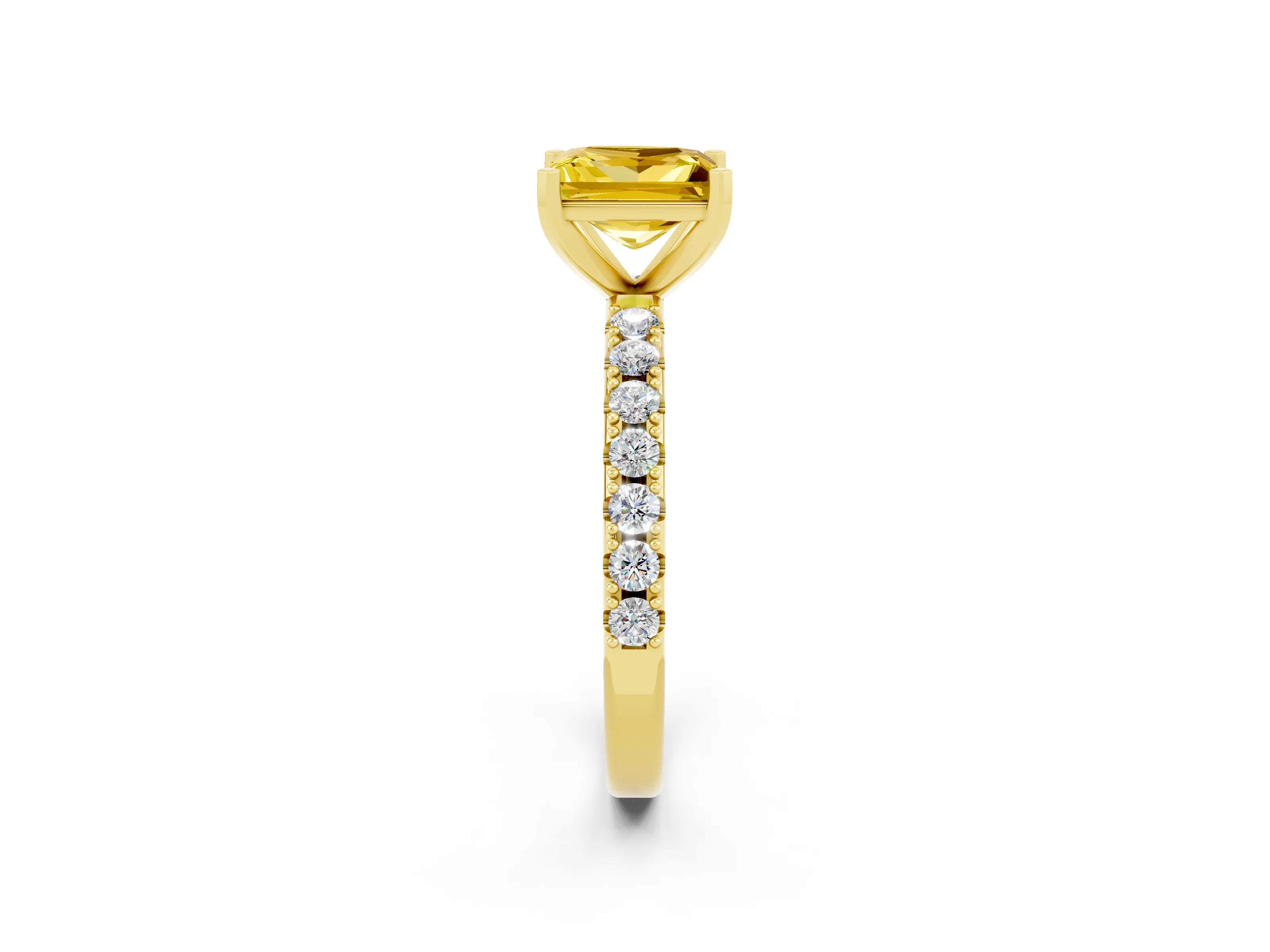 Yellow gold Princess Cut Yellow Sapphire Solitaire Pavé Band with Four-Prong Setting_26