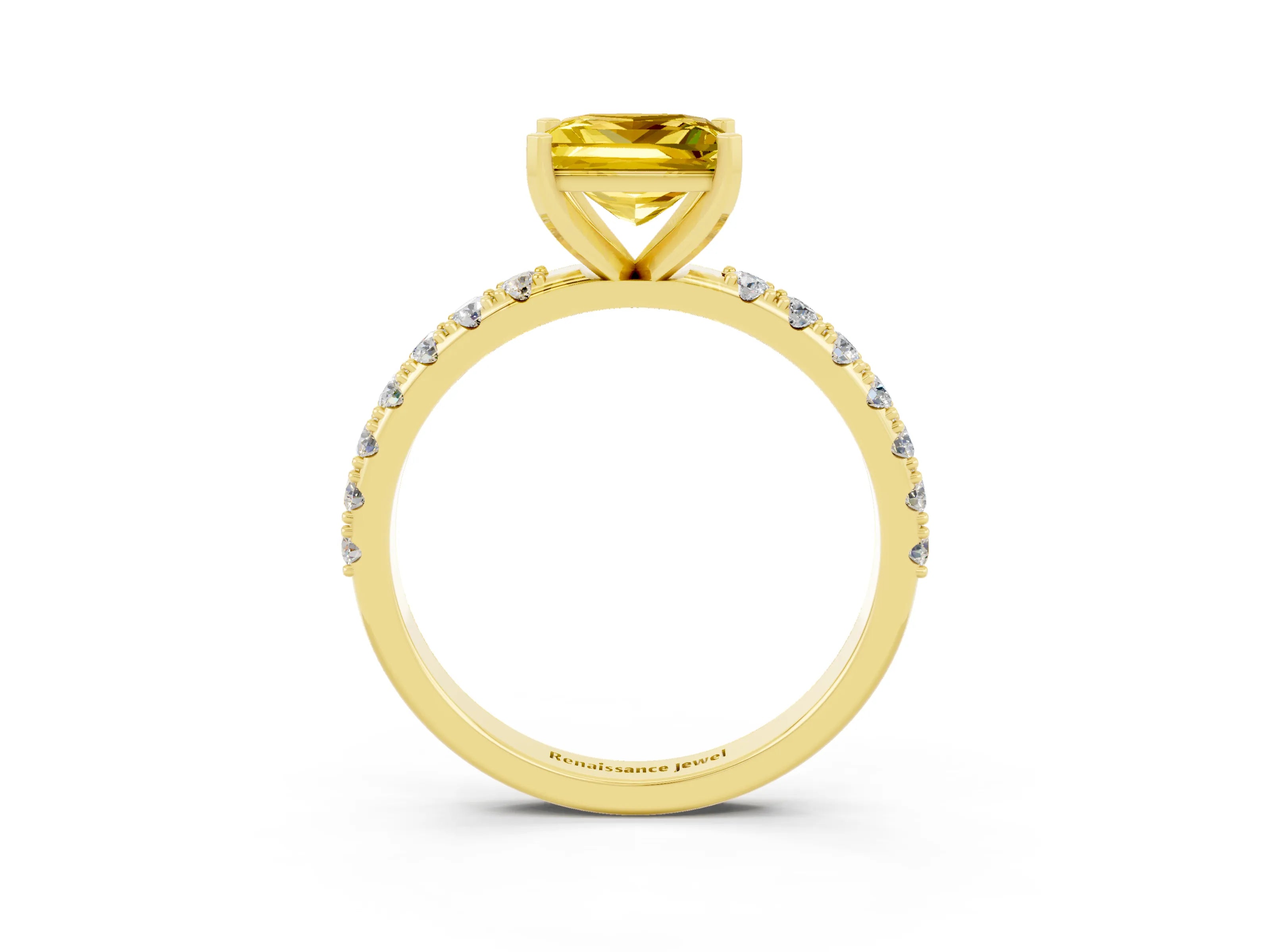 Yellow gold Princess Cut Yellow Sapphire Solitaire Pavé Band with Four-Prong Setting_27