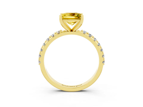 Yellow gold Princess Cut Yellow Sapphire Solitaire Pavé Band with Four-Prong Setting_27