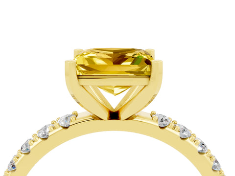 Yellow gold Princess Cut Yellow Sapphire Solitaire Pavé Band with Four-Prong Setting_28