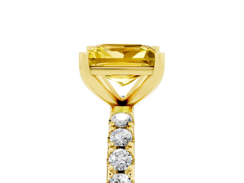 Yellow gold Princess Cut Yellow Sapphire Solitaire Pavé Band with Four-Prong Setting_29