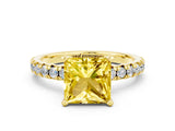 Yellow gold Princess Cut Yellow Sapphire Solitaire Pavé Engagement Ring with Round Band and Prong Setting_12